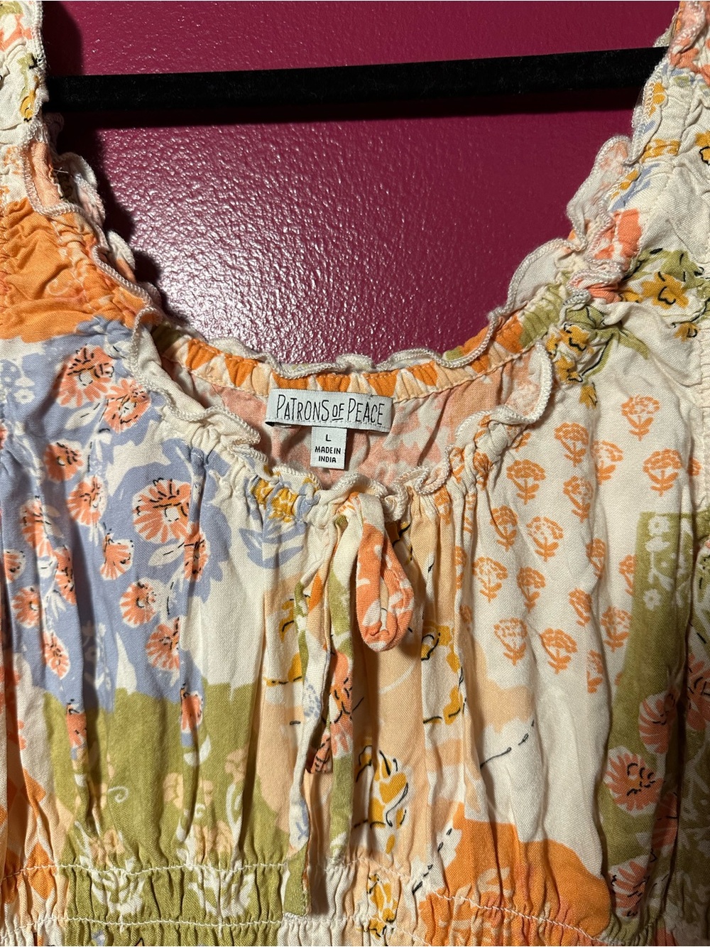 Patrons of Peace Patchwork Boho Maxi Dress Smocked Bodice - Picture 3 of 4